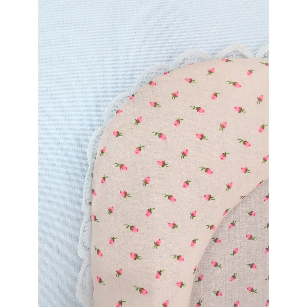 Vintage Rose Padded Fabric Picture Frame Pink Floral Lace Trim Oval Opening